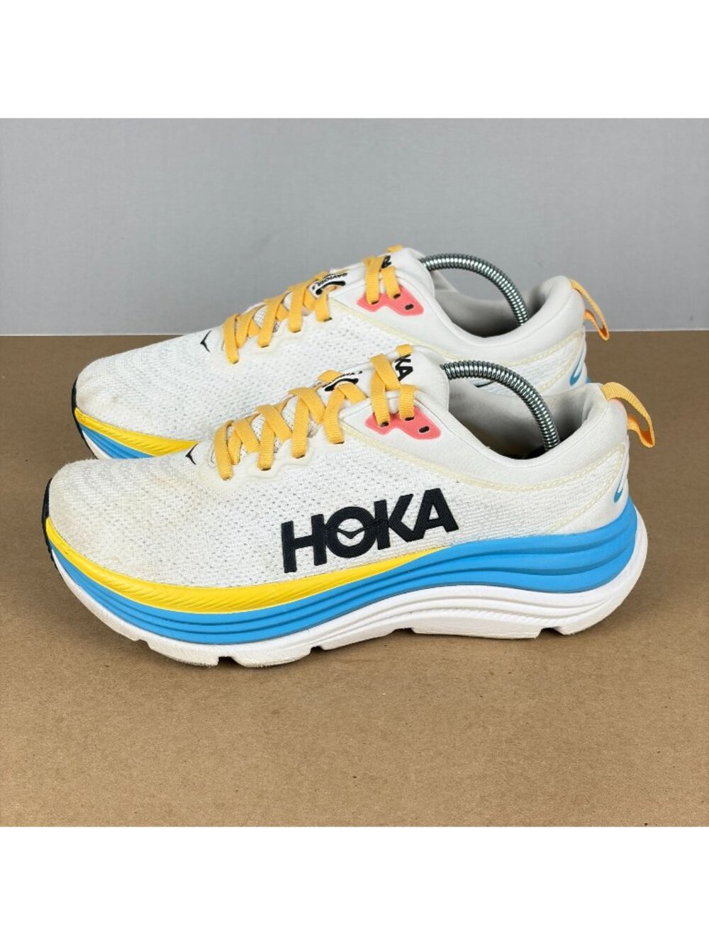 Hoka Gaviota 5 Athletic Running Shoes Womens 8 White Blue Yellow Breathable
